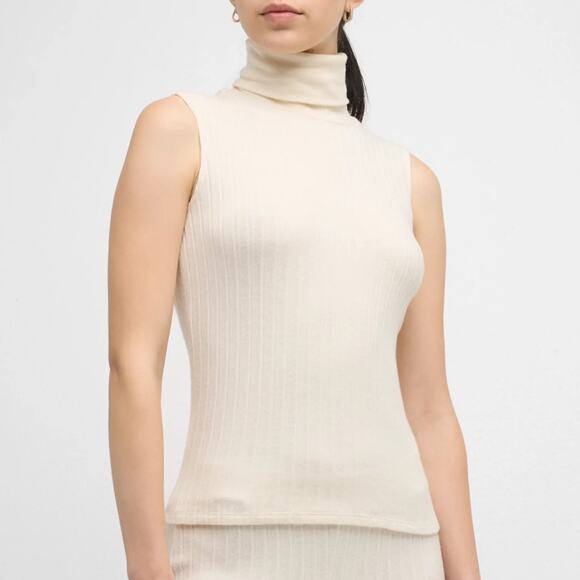 L'Agence Lightweight Vintage White Ceci Sleeveless Rib Knit Turtleneck Top - Picture 1 of 7